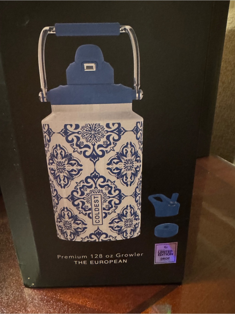 Coldest The European 128 oz Blue & White Ceramic Tile Growler